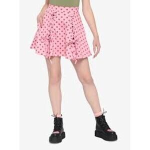 NWT Hot Topic Coquette Strawberry Print Skirt Lace Up Scuba Pink Women Small